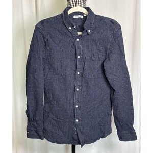 Gustin Shirt Mens XL Navy White Stripes Button Up 100% Cotton Made in USA